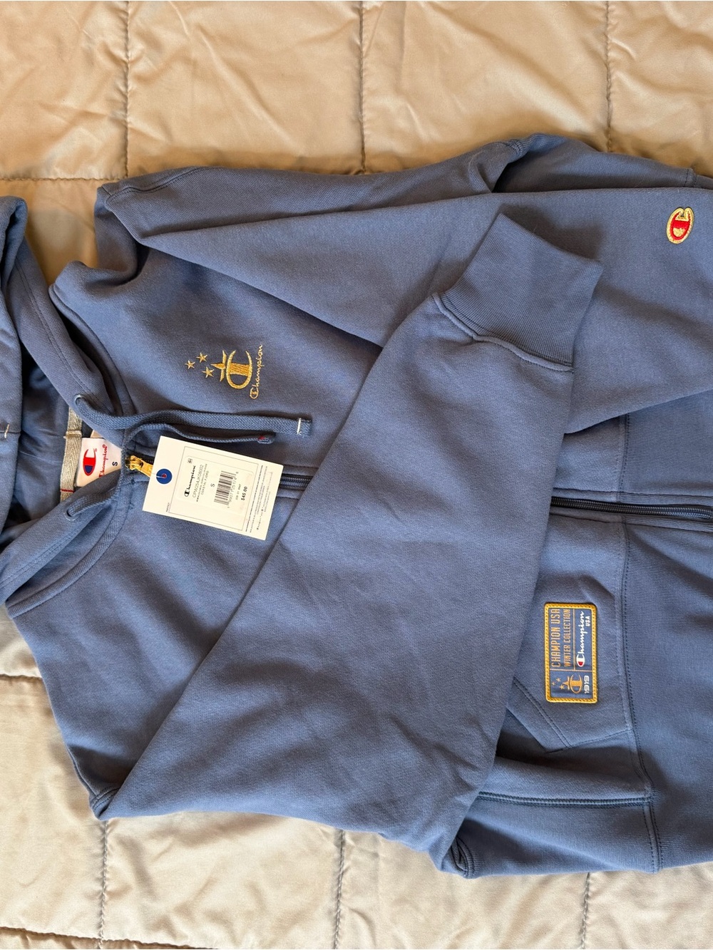Champion Slate Blue Full-Zip Hoodie with Gold Logos